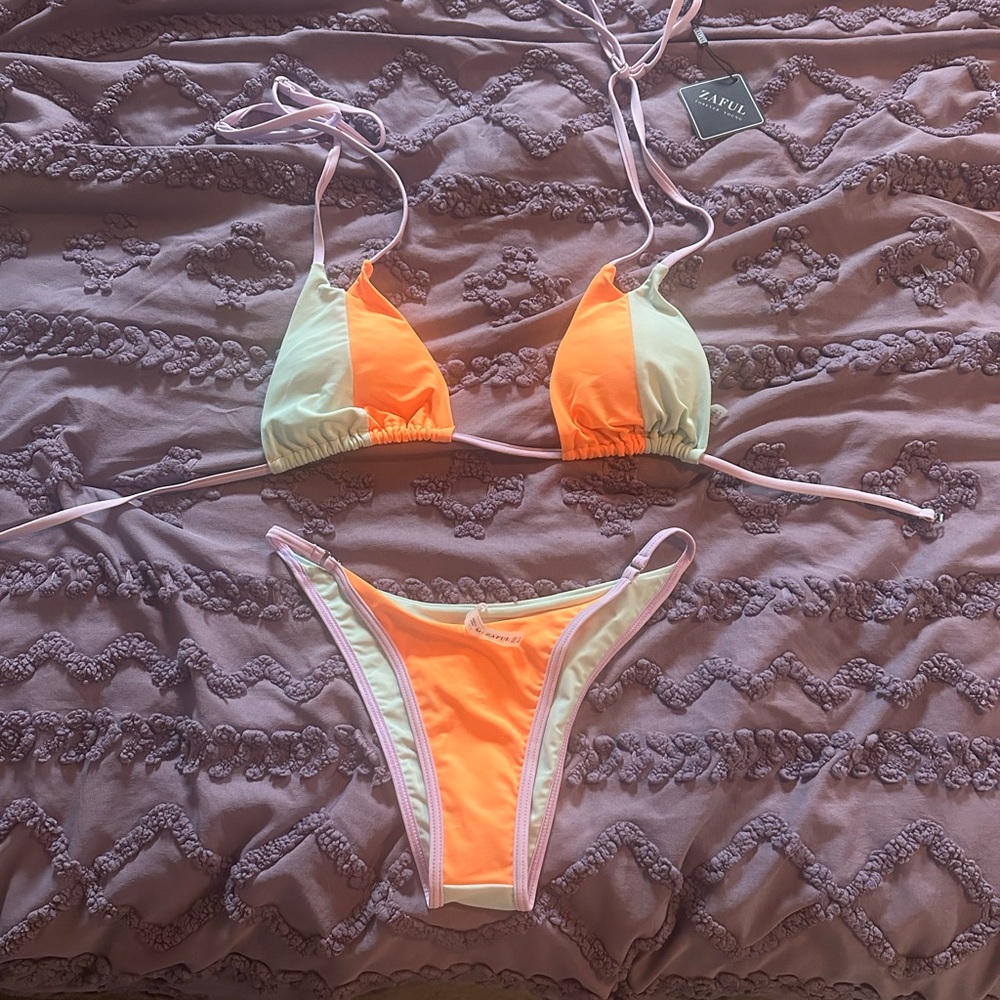 Zaful Orange and Green Bikini Set
